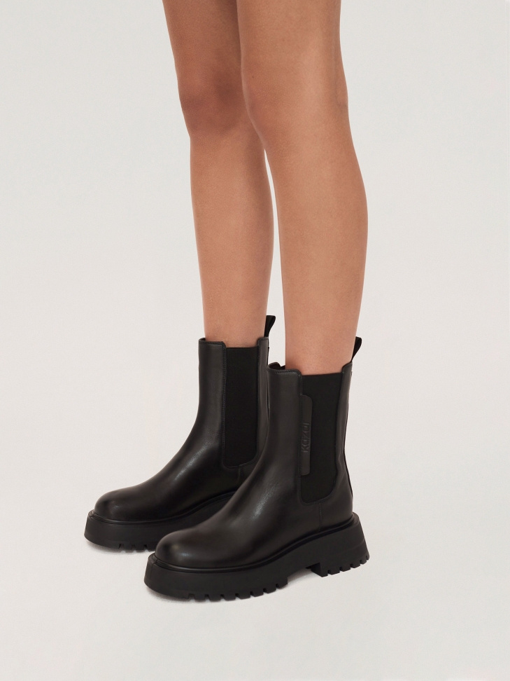 Leather Chelsea booties on a thick sole