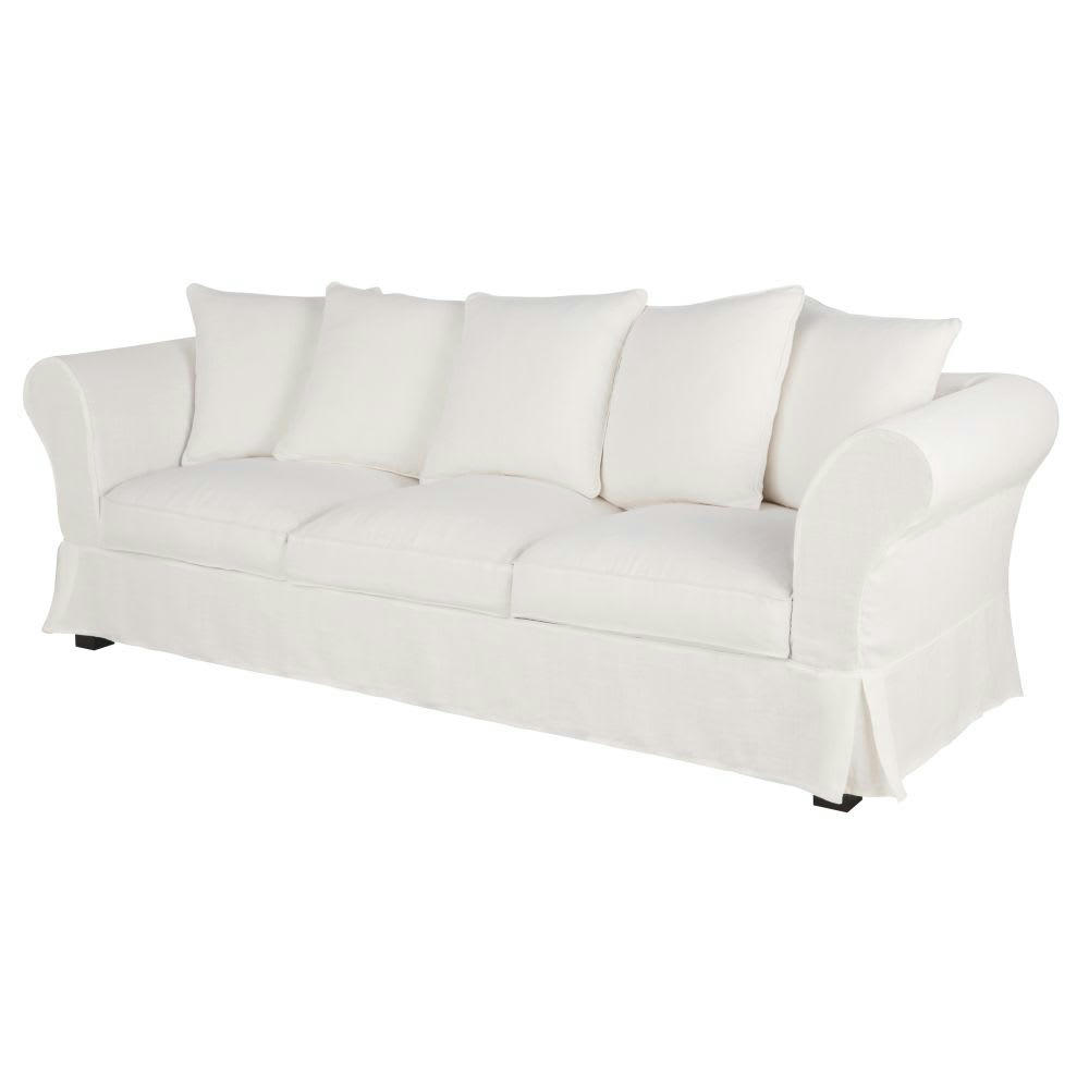 Roma - Housse de canapé 4/5 places en lin froissé blanc