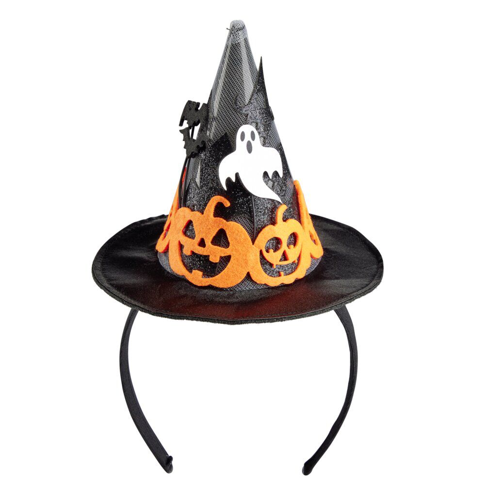 Serre-tête Halloween lumineux LED chapeau avec citrouilles et fantôme H23cm