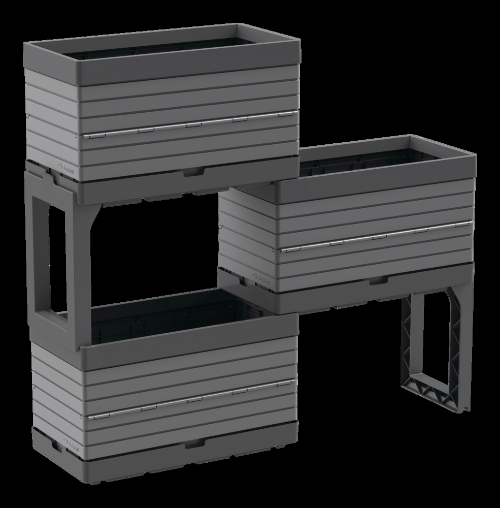 Botanica Indoor & Outdoor Modular Raised Garden Bed Planter Kit, 3 Planters & 2 Legs, Grey
