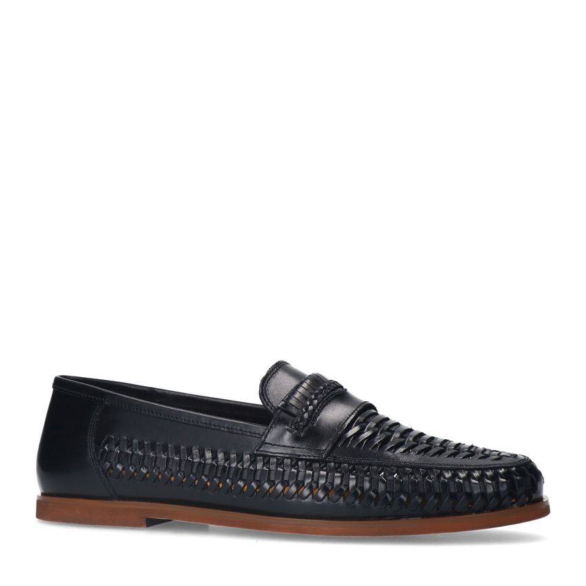 Manfield Zwarte leren loafers