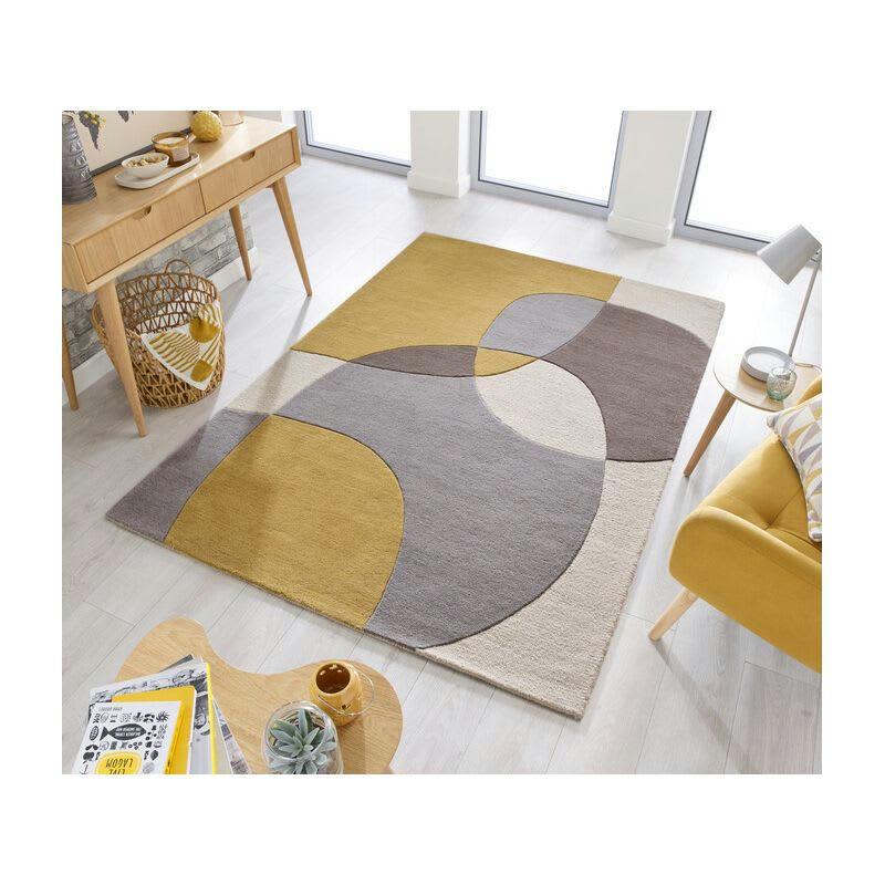 GLOW - Tapis pure laine ocre et gris radiance 120 x 170