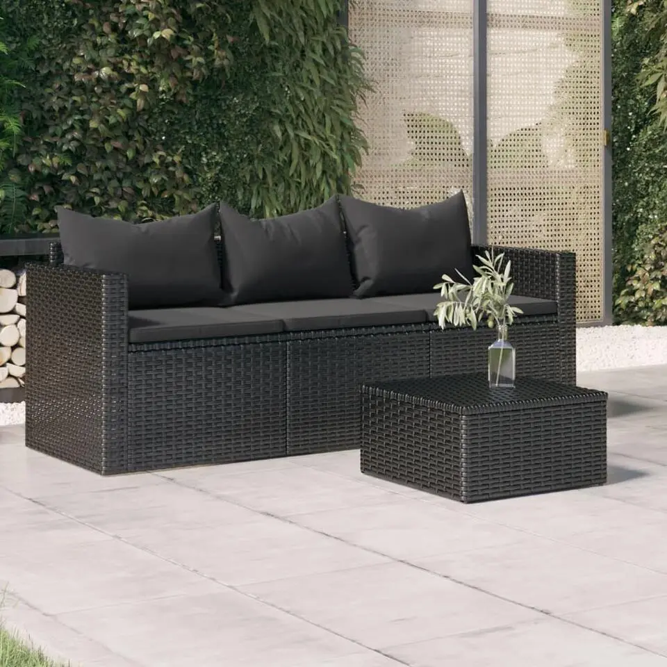 vidaXL - 3-zits Tuinbank - Zwart - Poly rattan