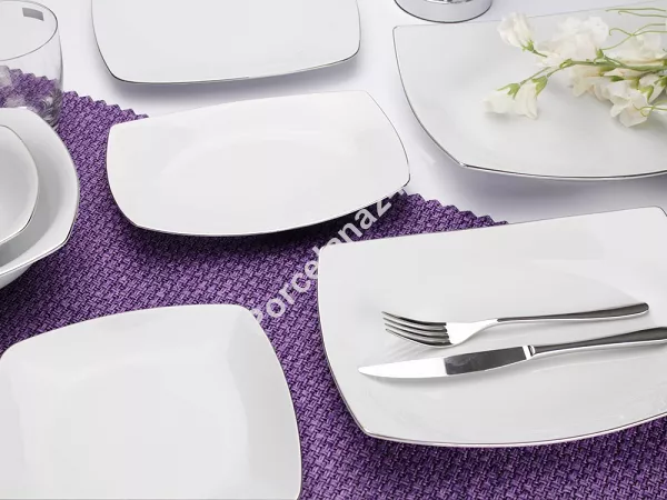 Serwis obiadowy na 12 osób (44 el) Chodzież - Akcent 9718(TG18) BW PLATYNOWA LINIA