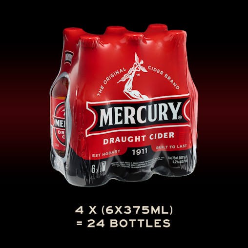 Mercury Draught Cider, Full Flavoured with a Smooth Sweet Finish, Crisp & Refreshing, 5.2% ABV, 375mL (Case of 24 Bottles)