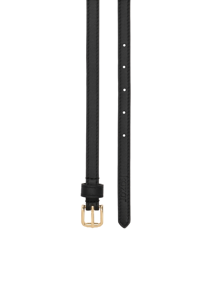 Black leather two-piece belt with gold buckle