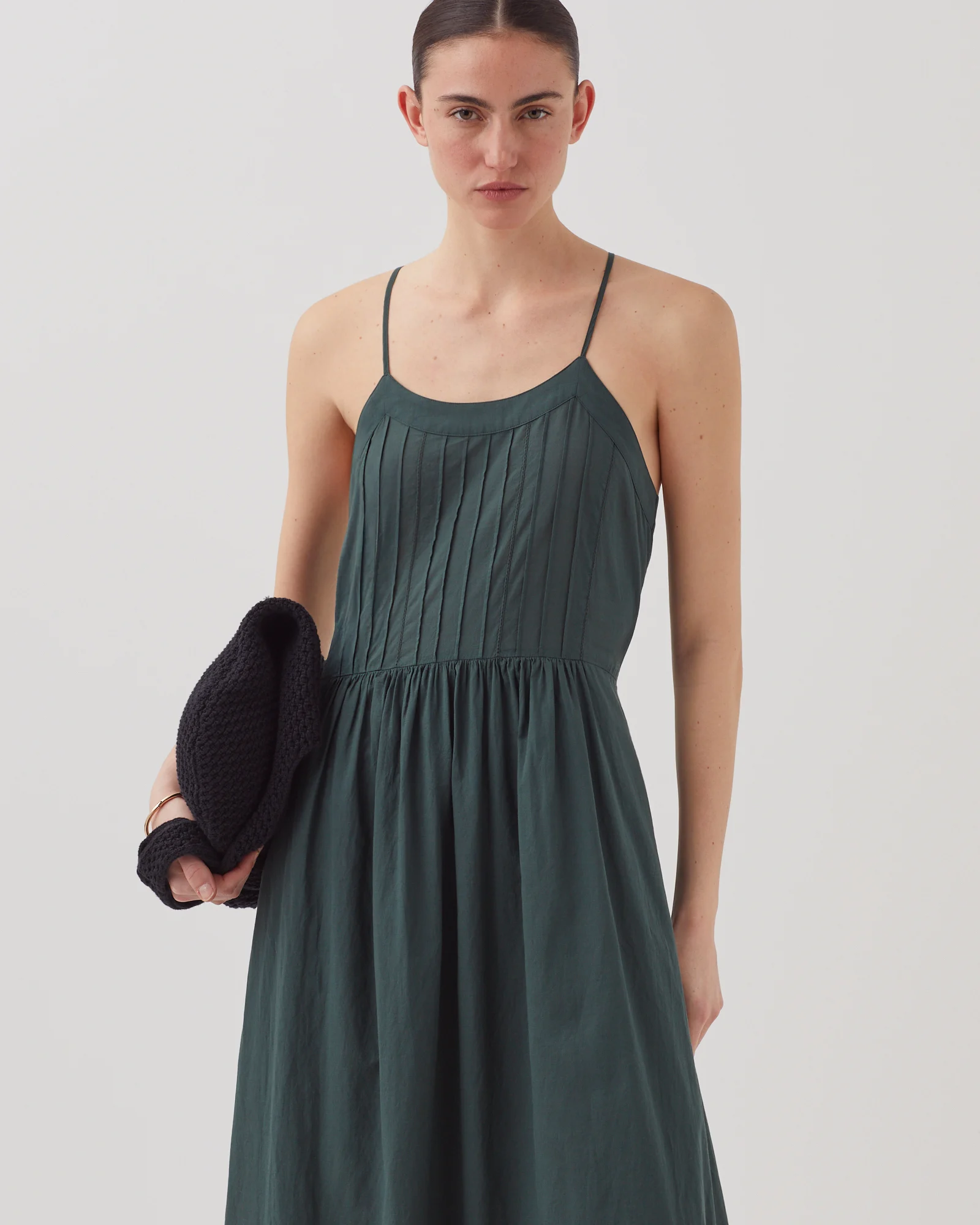 Robe longue à bretelles en voile de coton