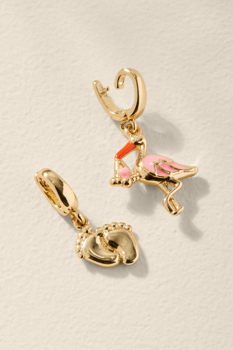 Pink Stork and Baby Feet Gold Charm Set