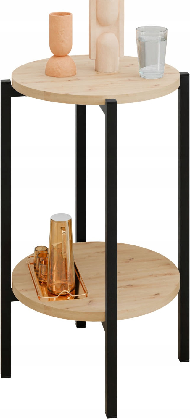 Stolik pomocniczy okrągły loft z półką 35x35x62 cm metalowy czarny