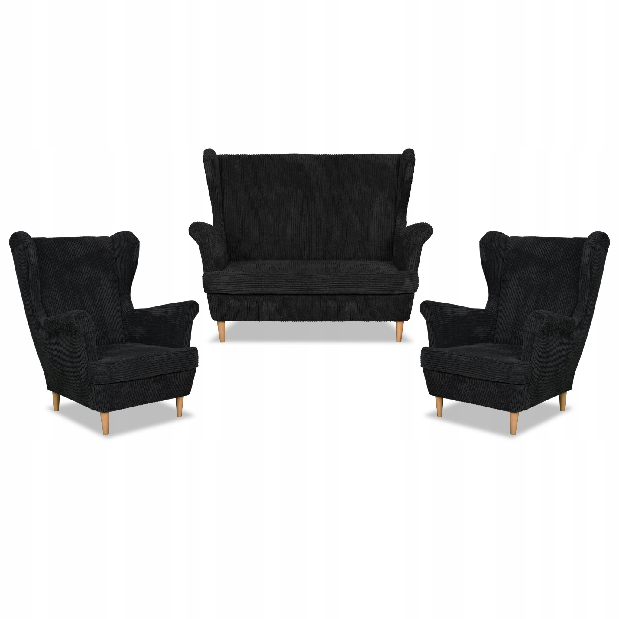 Zestaw wypoczynkowy uszak Bonito sofa fotele Family Meble czarny sztruks