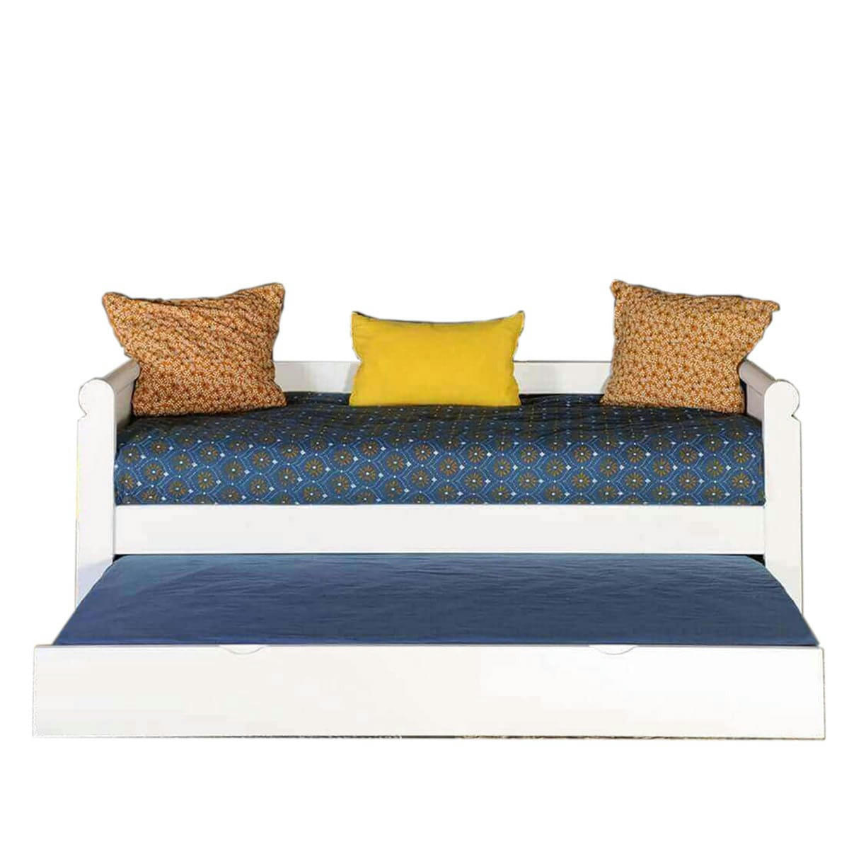 THÉMUS - Lit gigogne banquette 80x200 cm bois massif blanc