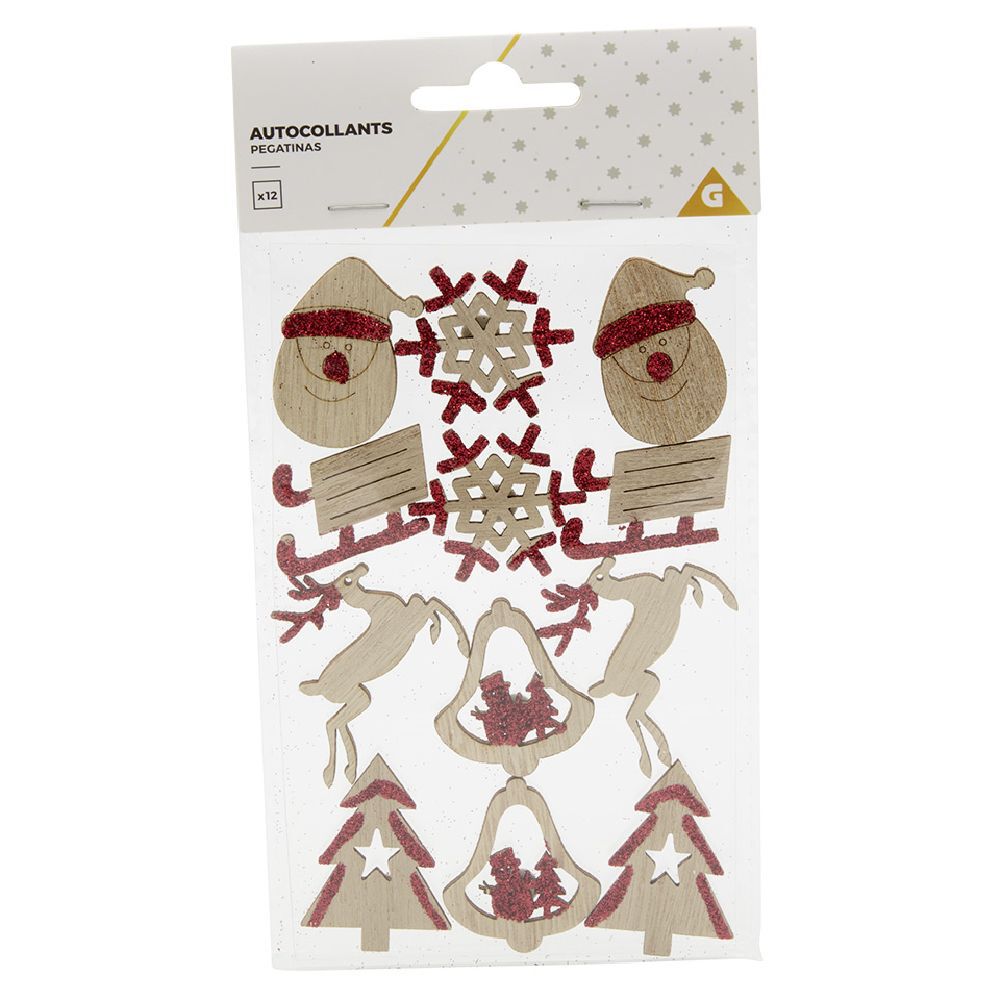 Autocollant bois pailleté rouge x12