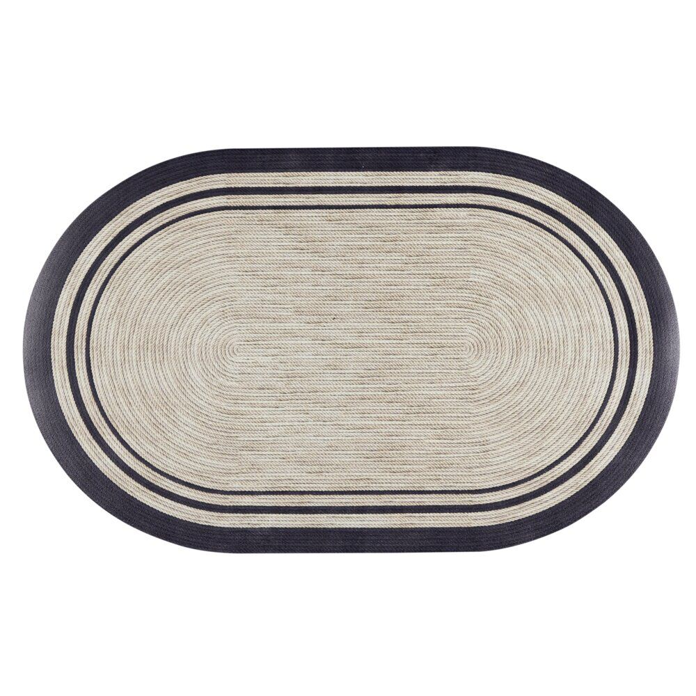 Tapis vinyle ovale imprimé tressé naturel et noir 38x60cm
