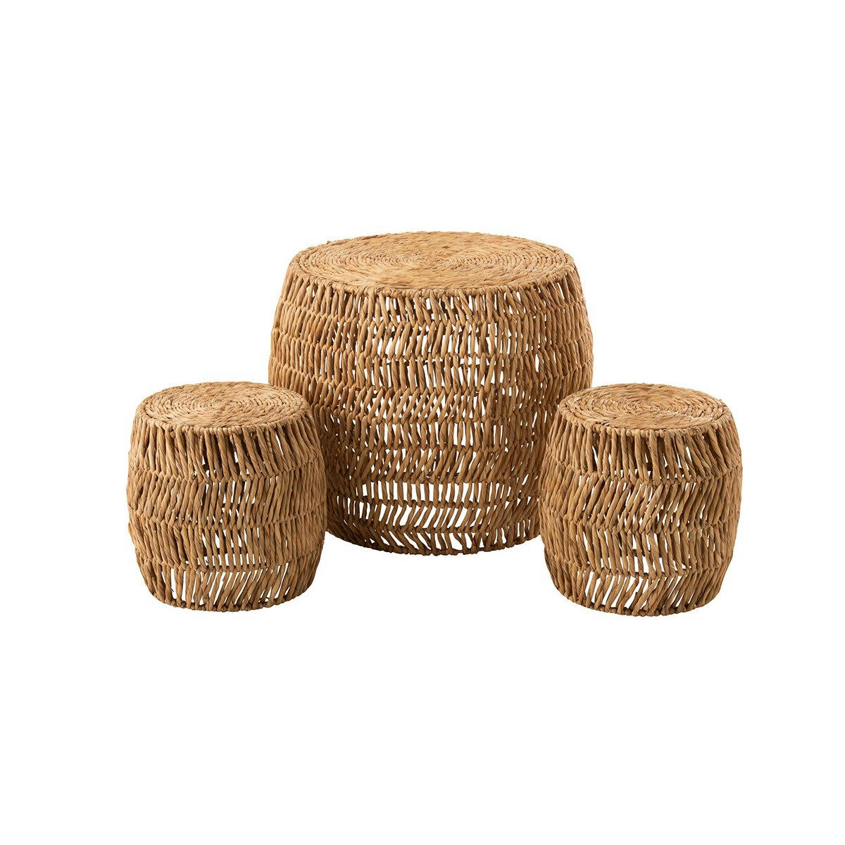 SALINE - Petite table + 2 tabourets naturels en jacinthe