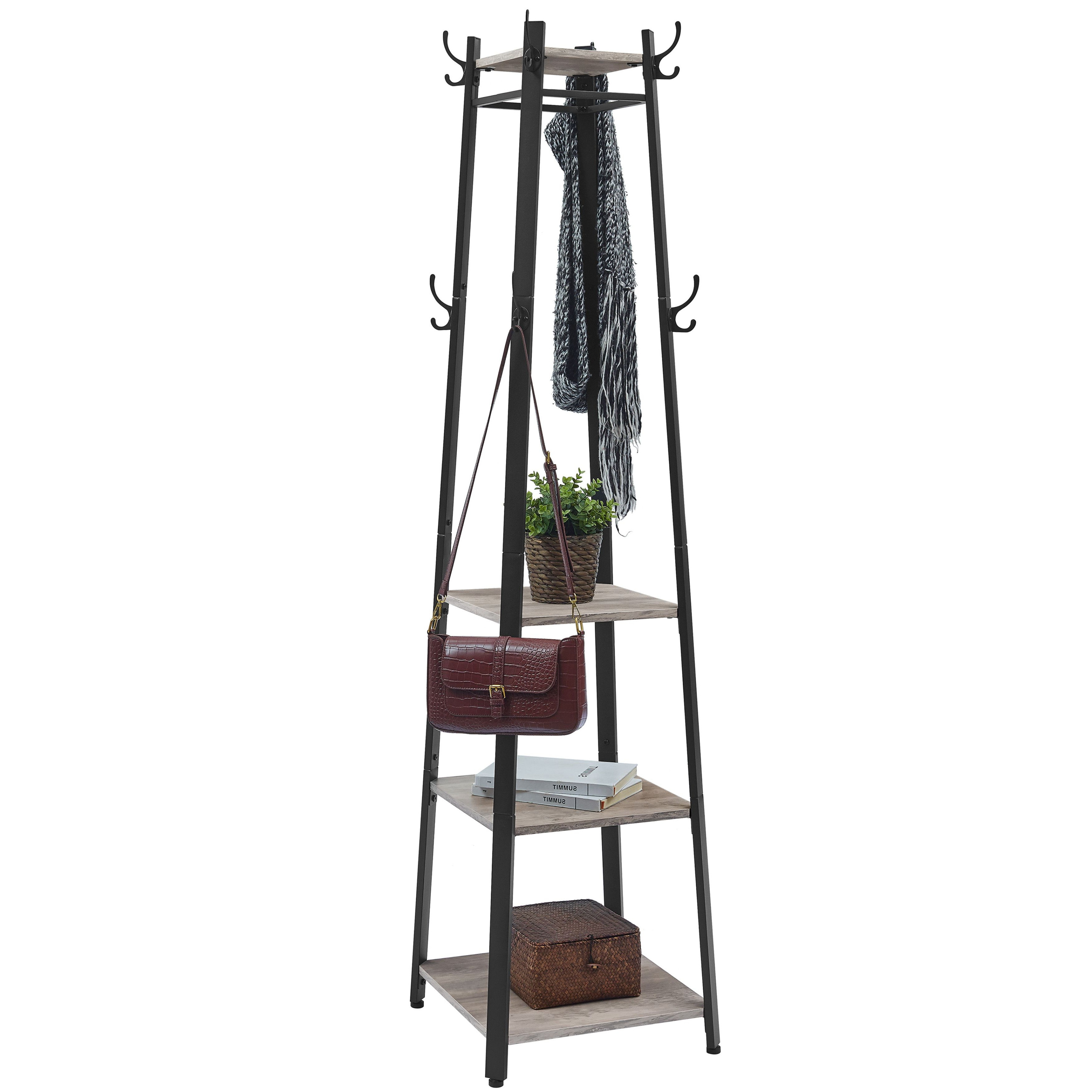 Wieszak na ubrania z hakami i 4 półkami czarny stalowy 181,7 cm