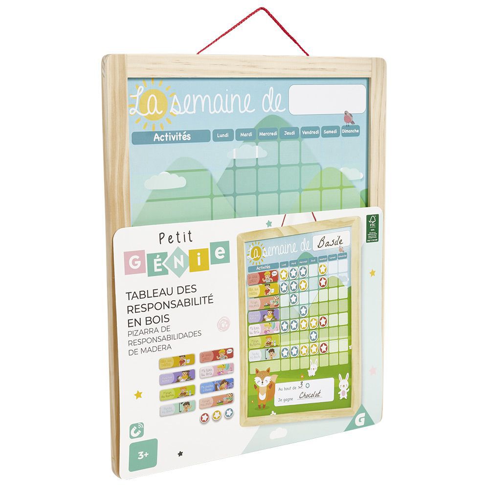 Tableau organisation enfant activités responsabilités en bois