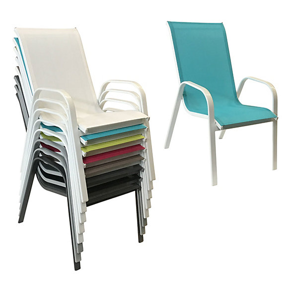 Lot de 8 chaises MARBELLA en textilène bleu - aluminium blanc - HAPPY GARDEN