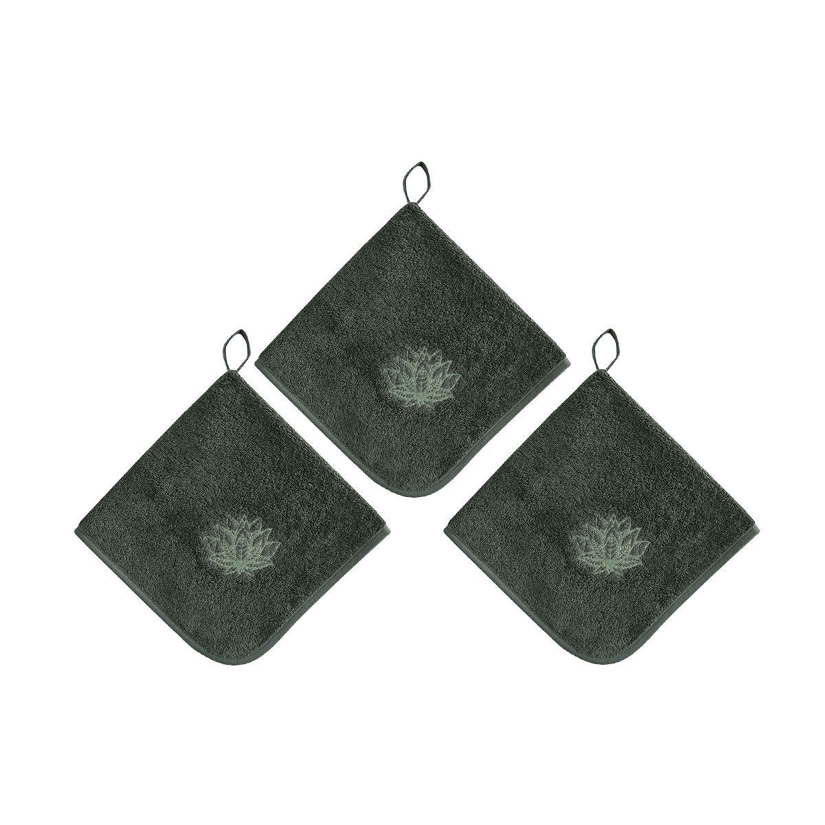 NUCIFERA - Lot de 3 torchons carrés en coton  eucalyptus