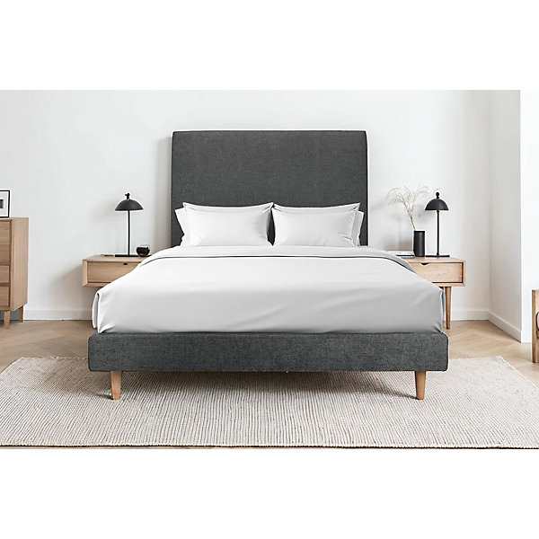 Lit avec tête de lit tapissier velours et sommier tapissier- Lit en bois massif