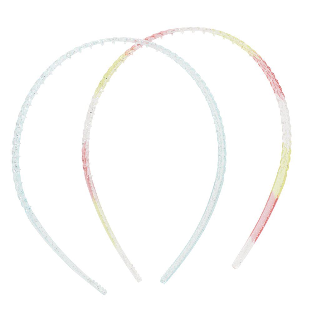 Serre-tête x2 plastique coloré translucide 1 bleu et 1 multicolore