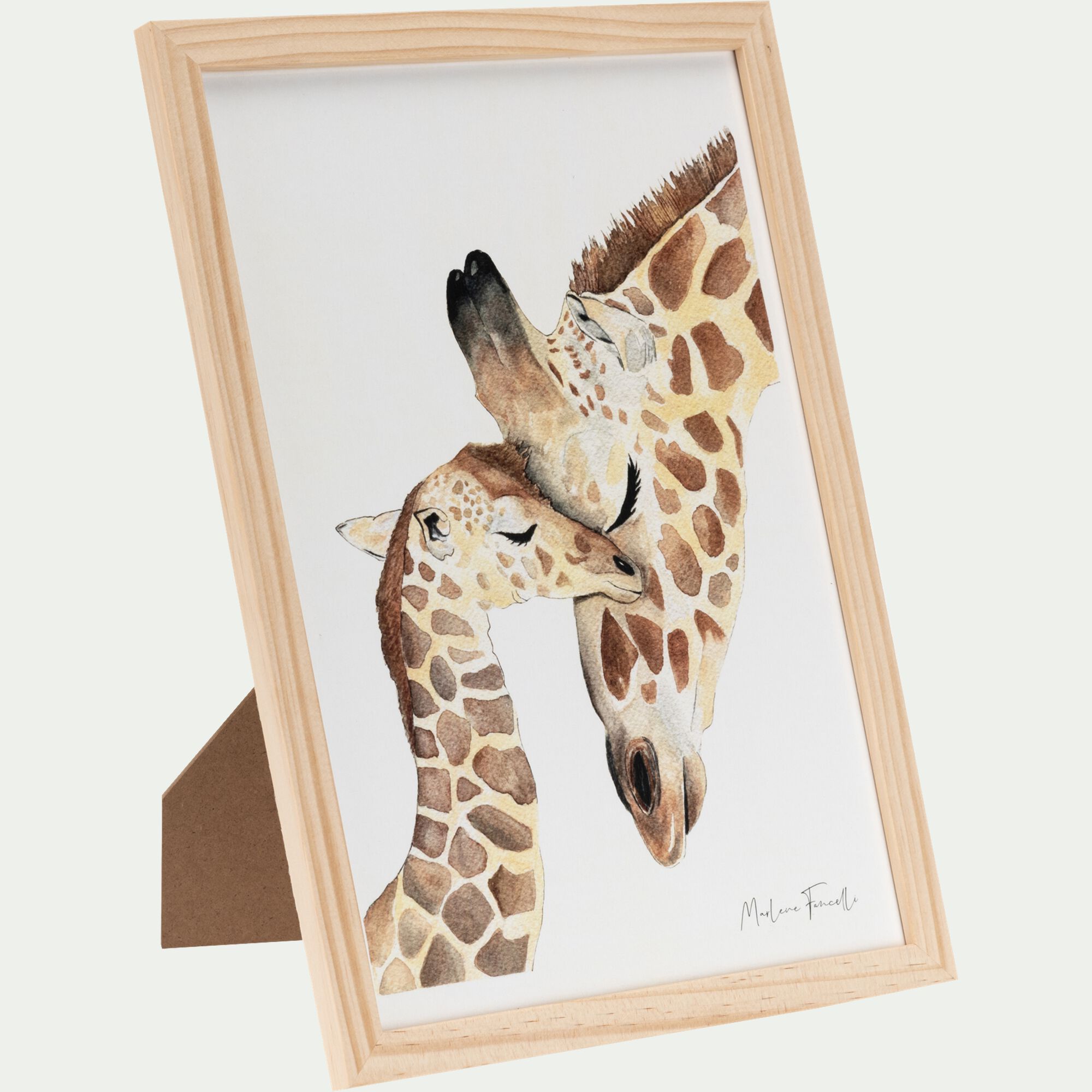 FAMILLE GIRAFE - Image aquarelle encadrée famille de girafes - A4