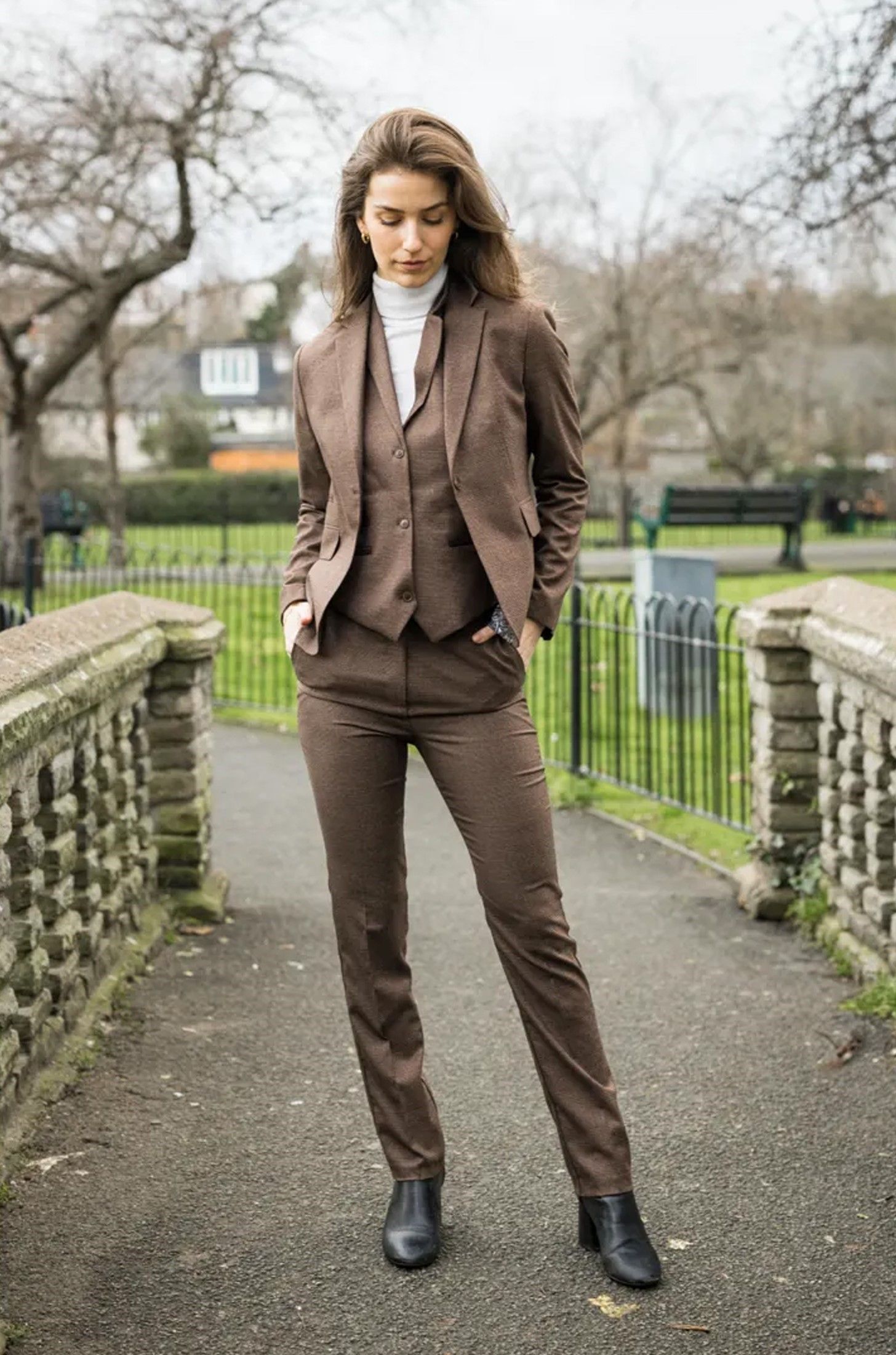 Infinity Leather Women's Three-Piece Tailored Fit Suit in Prince of Wales Check