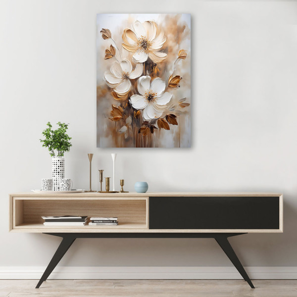 Feeby Obraz na płótnie, Kwiaty w beżu Malowane 40x60