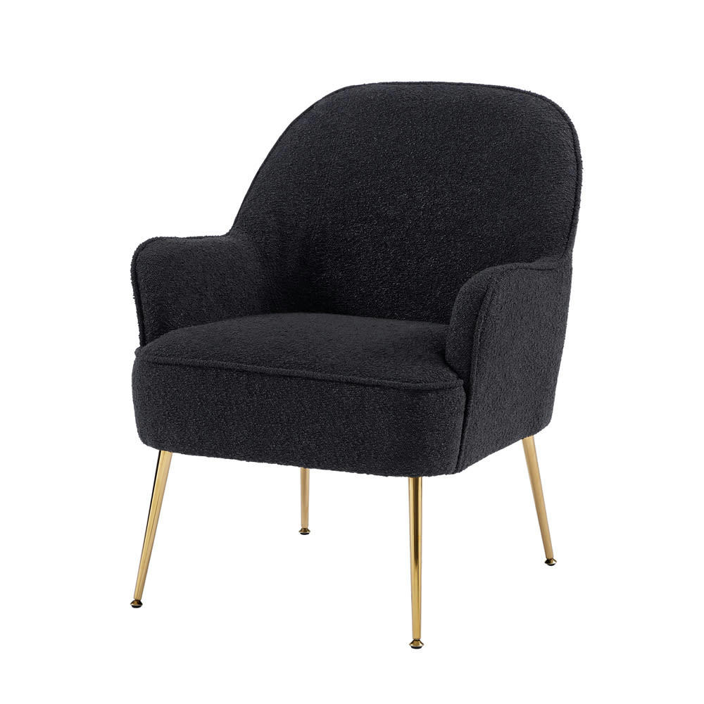MARCELINO - Fauteuil  en tissu bouclette anthracite avec piètement