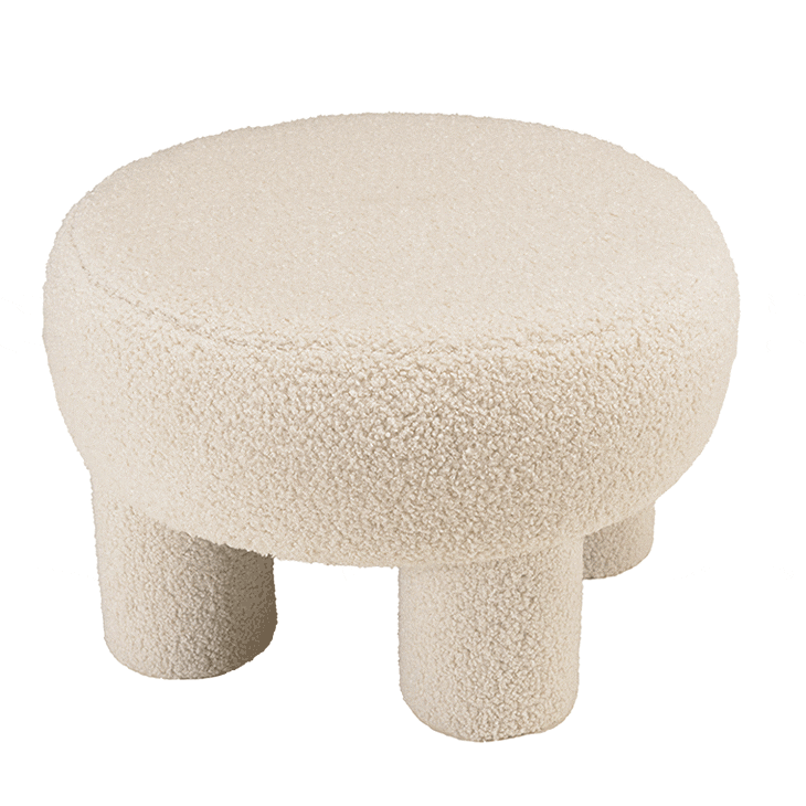 Pouf rond en tissu bouclette blanc CASTILLE