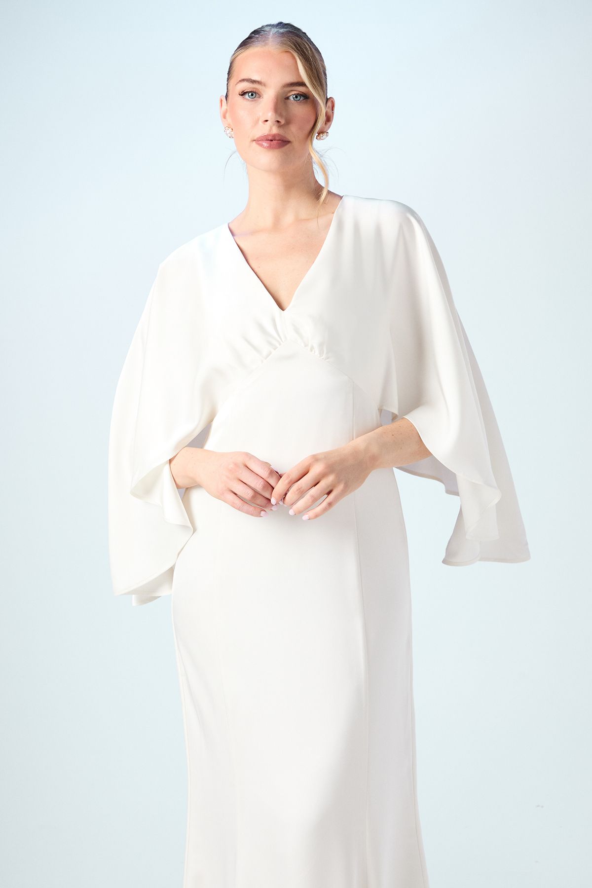 Coast V Neck Batwing Satin Wedding Dress