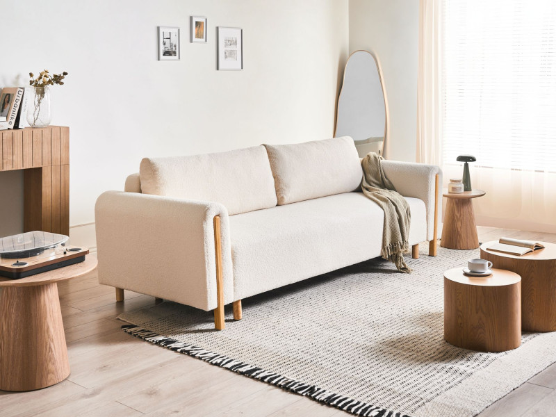 Sofa rozkładana z funkcją spania bouclezłamana biel
