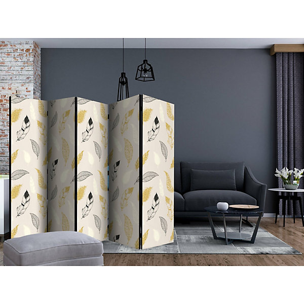 Paravent Design Feuilles Dorées pour Intérieur élégant 225 x 172 cm Or et Beige