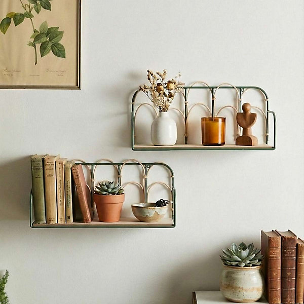 Etagère murale en rotin et métal 45cm