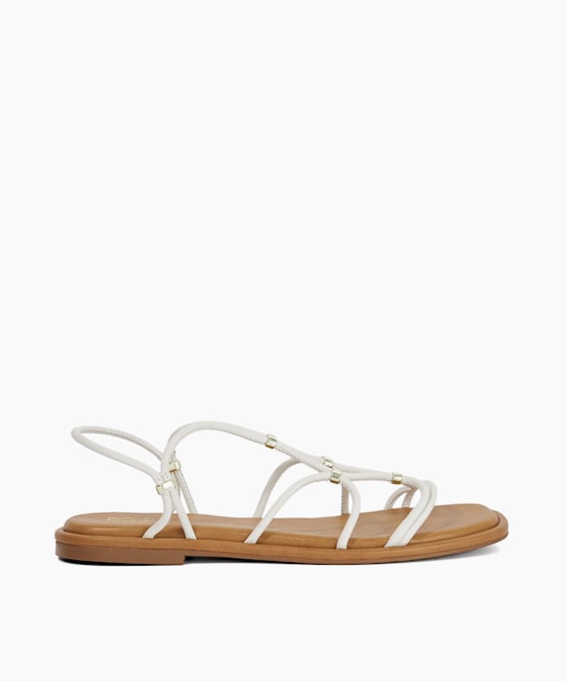 Leola White - Flat Leather Strappy Sandals