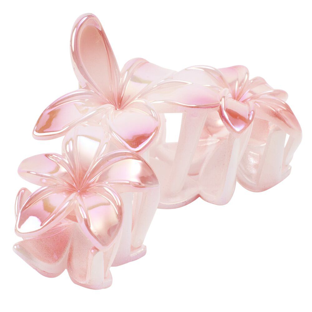 Pince cheveux fleur de tiaré plastique rose L16cm