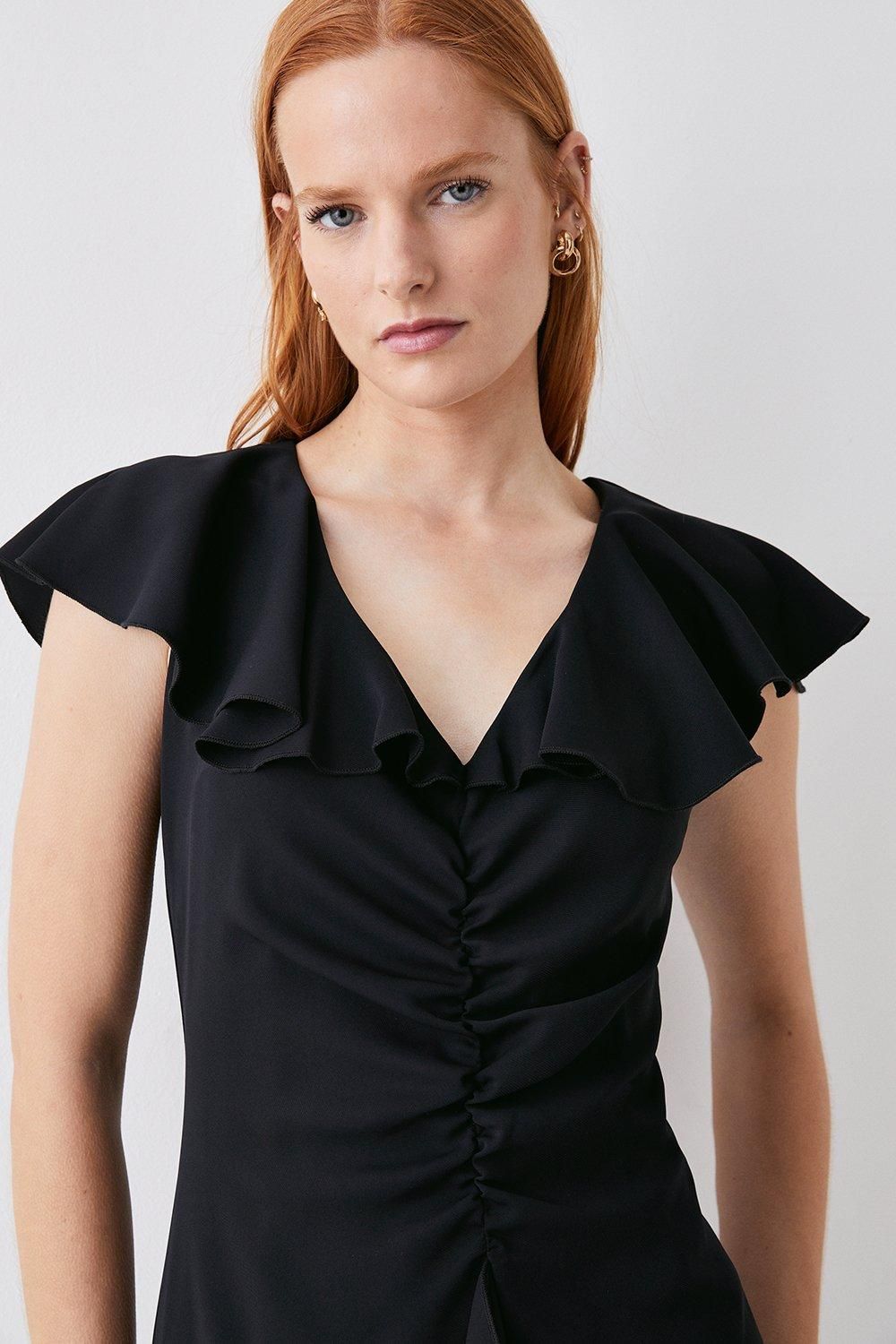 Coast Ruffle V Neck Pencil Dress