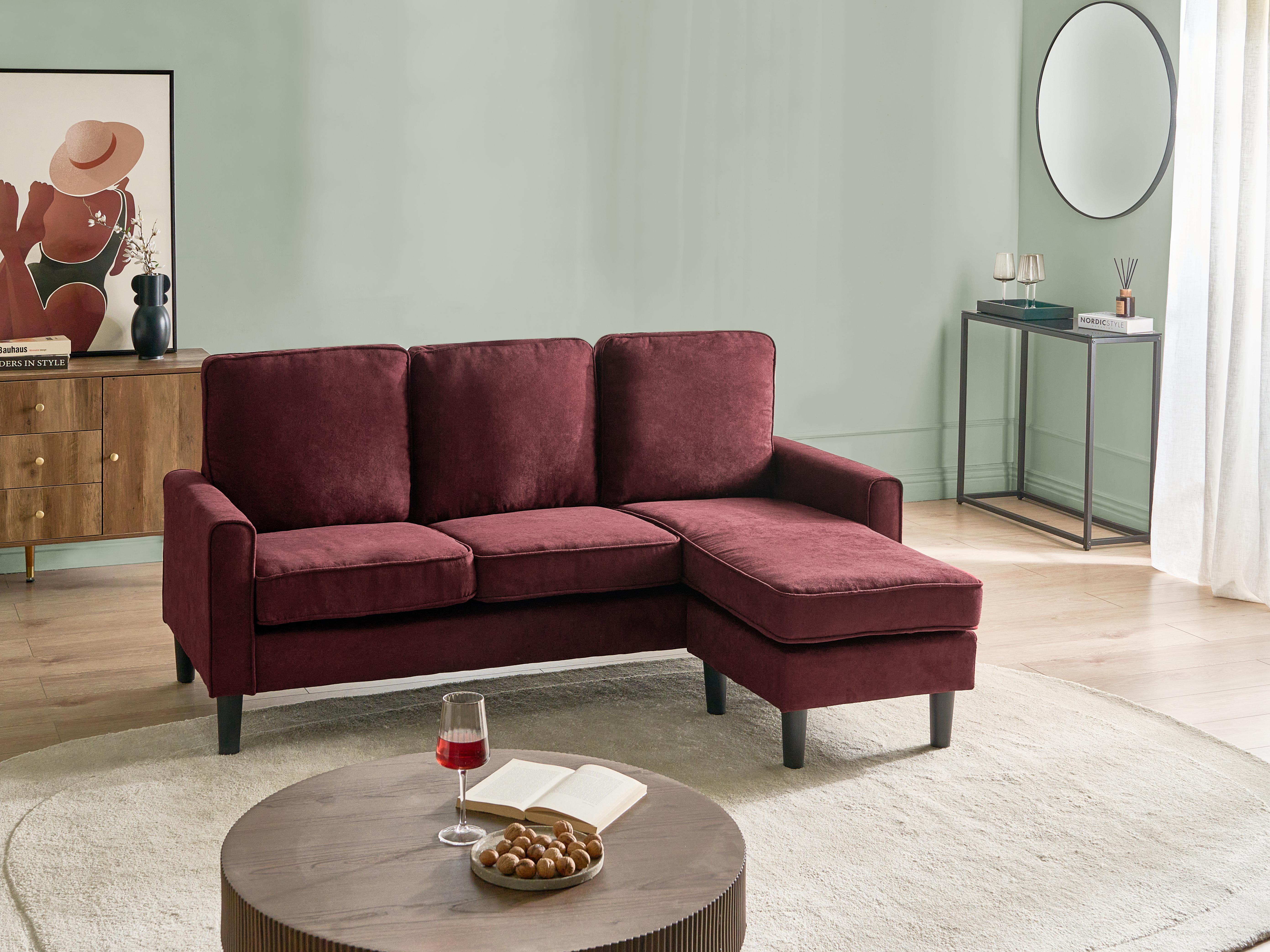 Sofa 3 Seater AVESTA Fabric Burgundy with Ottoman