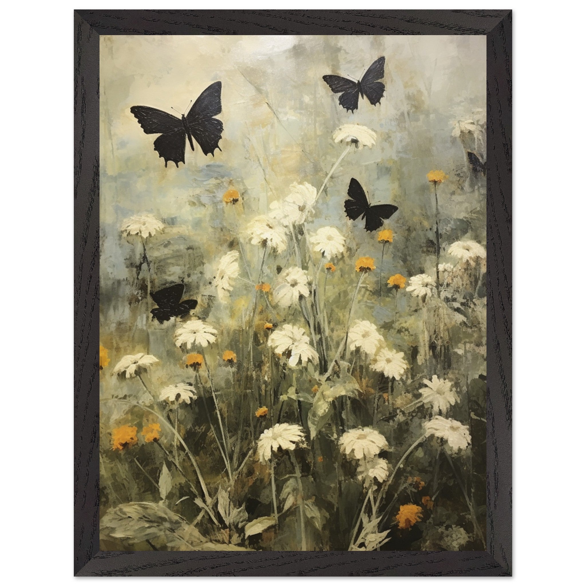 Artfulprints Poster met Lijst Butterflies in flowerfield 2  - 30x40 cm - Groen