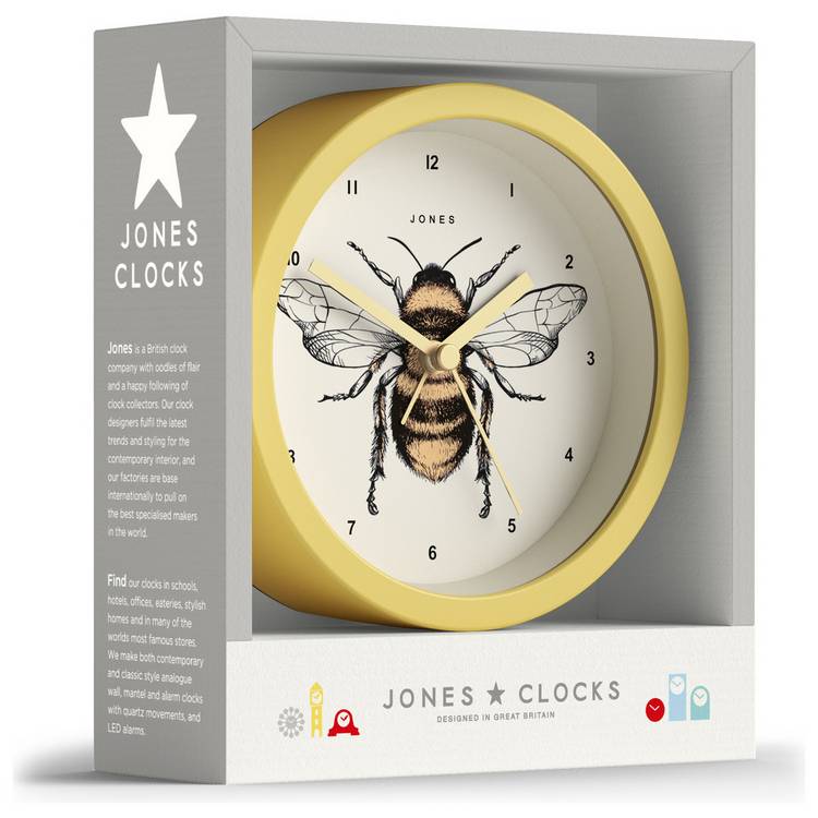 Jones Clocks Analogue Eclipse Bee Alarm Clock - Yellow
