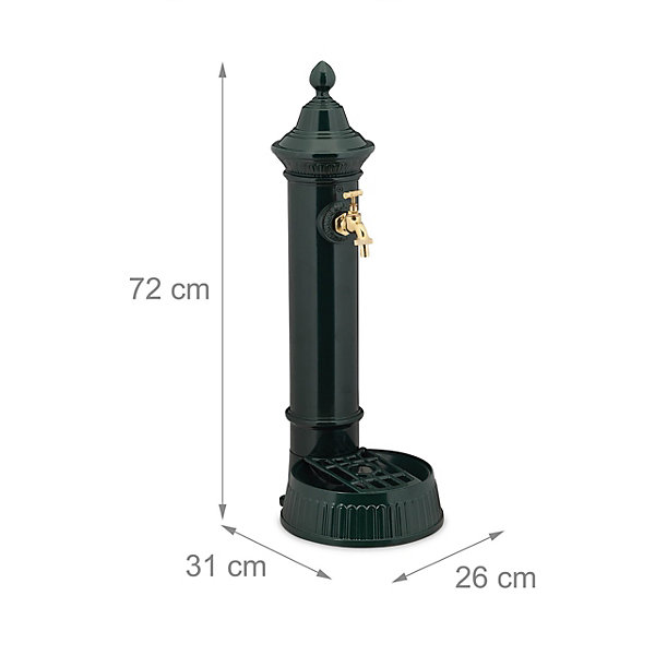 Fontaine Antique Design Vintage Antiquité Aluminium Jardin Robinet 72x26x31cm, Vert foncé