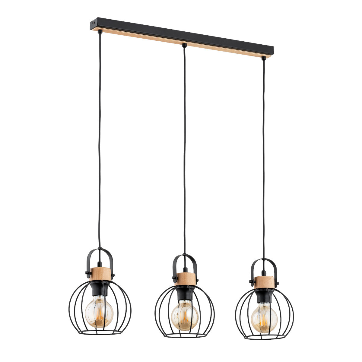 Lampa wisząca czarna-jasne drewno KALIKS 3xE27x15W wym: 90x9x75 cm Alfa