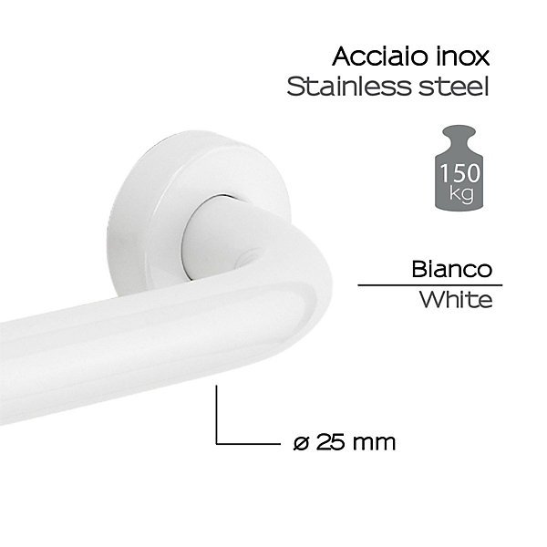 Barre D'appui Murale Fixe Blanche 20 Cm En Acier Inoxydable