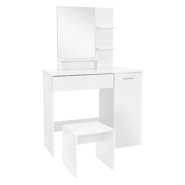 Coiffeuse moderne avec miroir   tabouret de maquillage en MDF blanc 90x38x138 cm