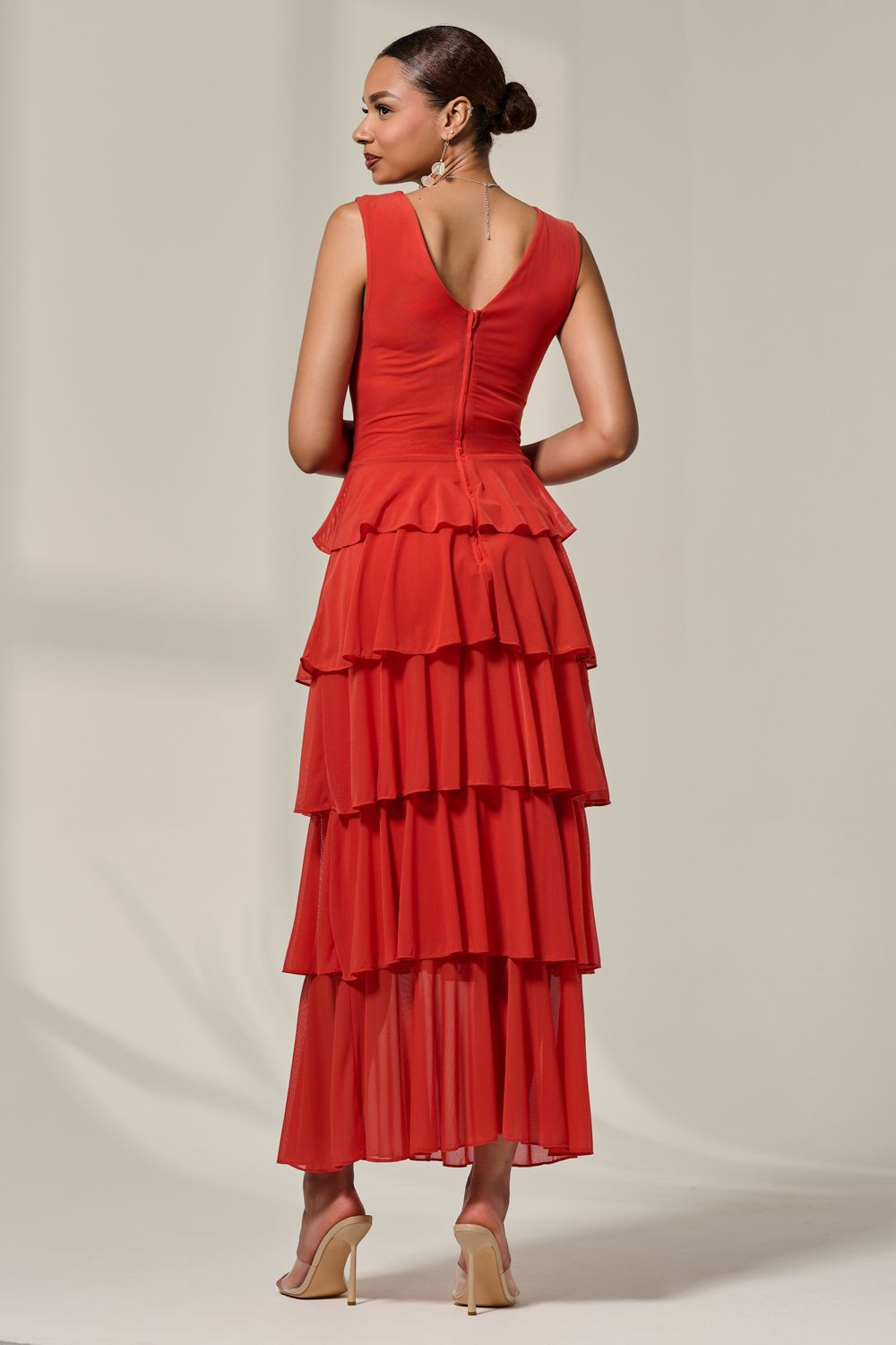 Jolie Moi Mesh Sleeveless Tierred Maxi Dress