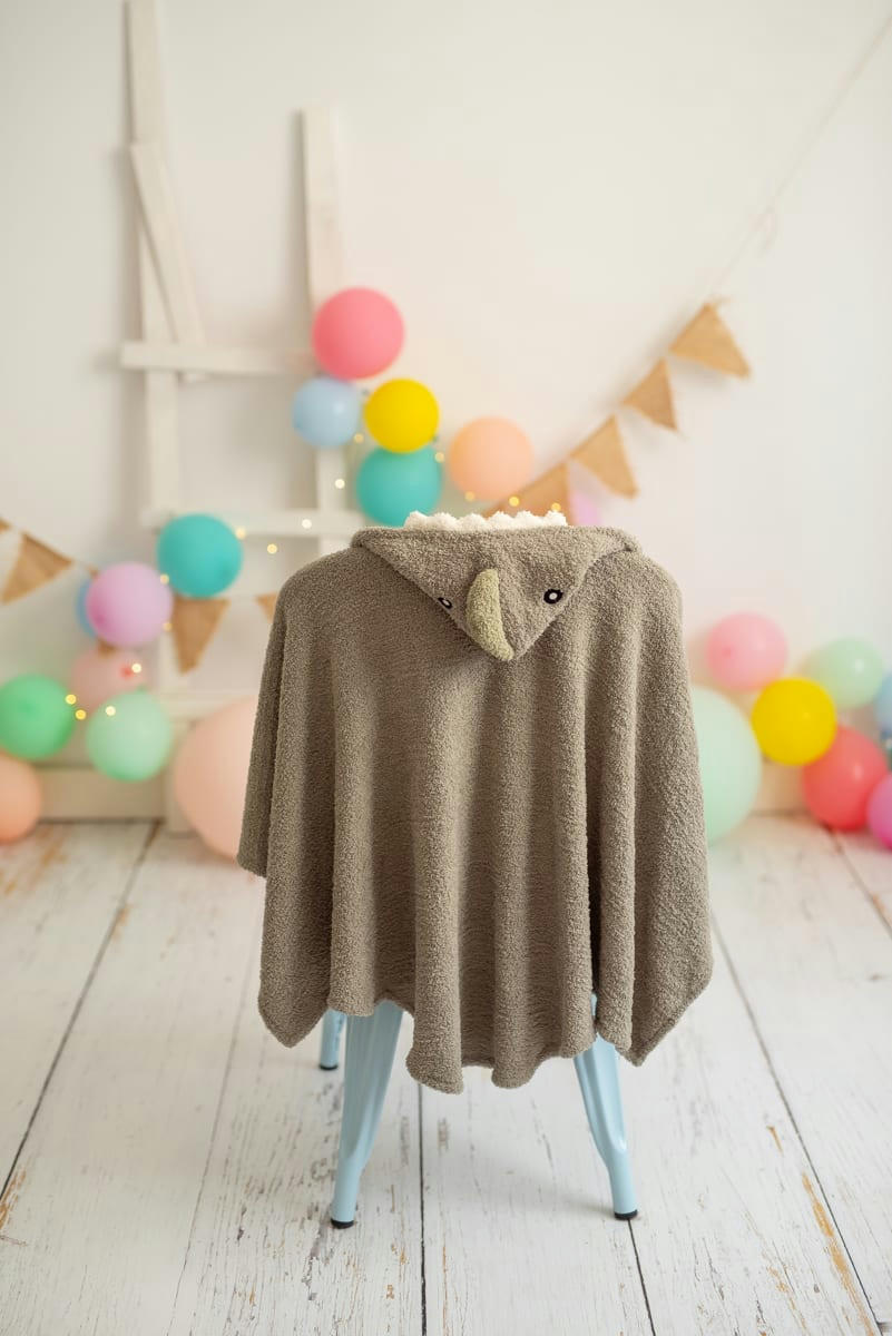 BAÑO - Serviette à capuche dinosaure 100% polyester gris