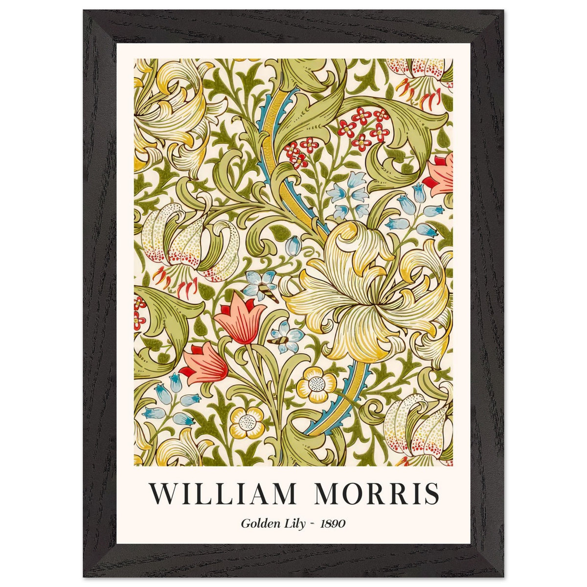 Artfulprints Poster met Lijst William Morris - Golden lilly 1890  - A4 21x29.7 cm - Groen