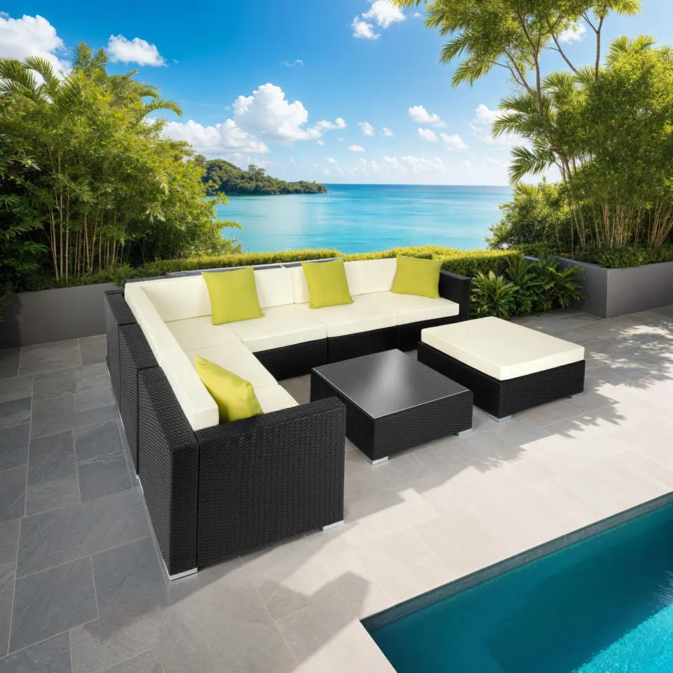 tectake Wicker loungeset met aluminium frame Marbella, Zwart