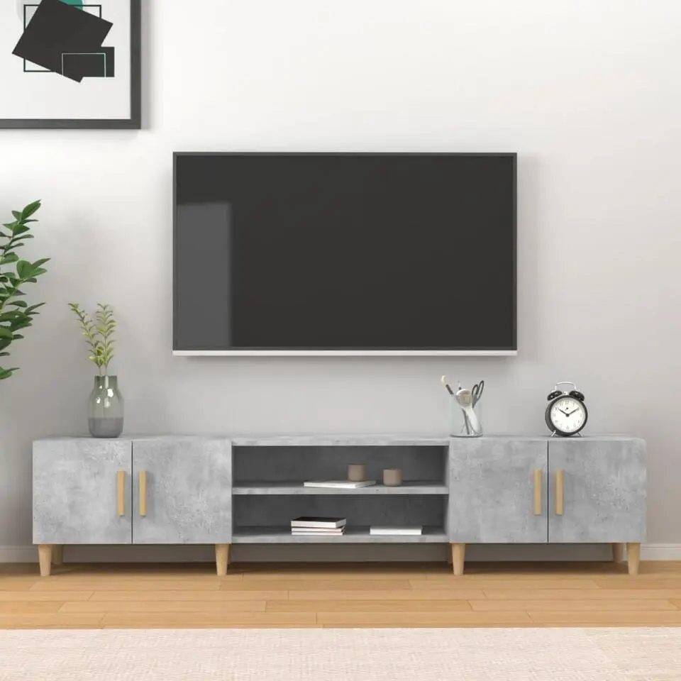 vidaXL - TV-meubel met deuren - Betongrijs - Hout -180x31.5x40 cm