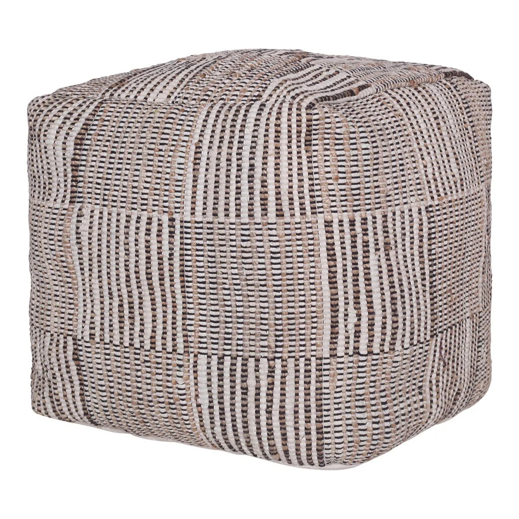 Stylish 18 Brown Cotton Cube Pouf Ottoman for Footrest or Extra Seat