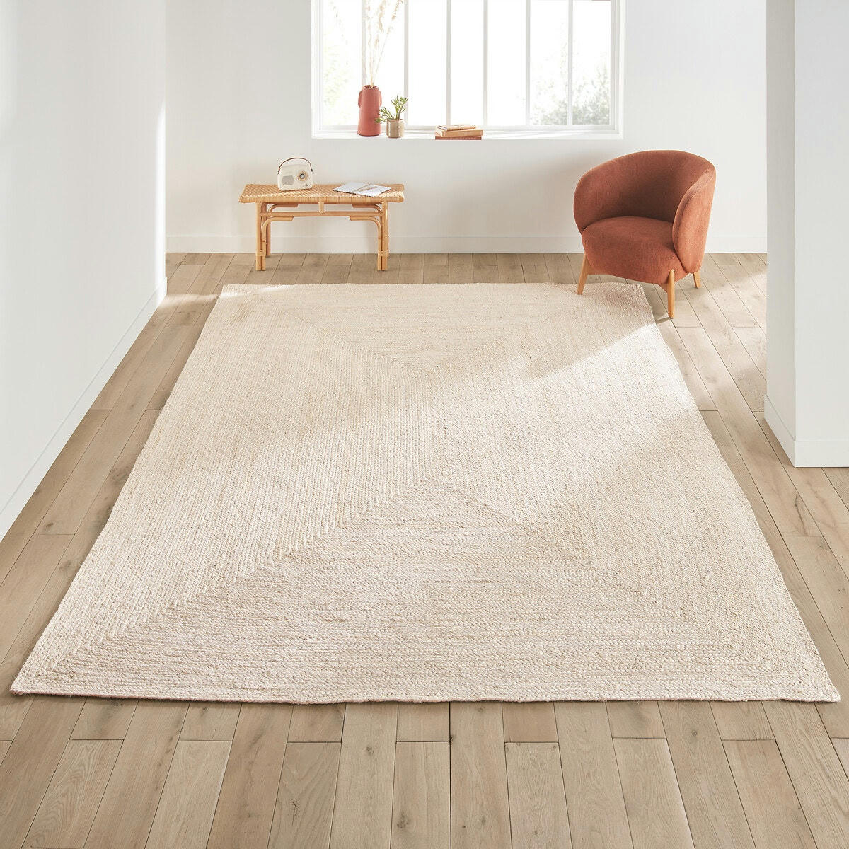 Tapis rectangulaire jute blanchi XL, Aftas